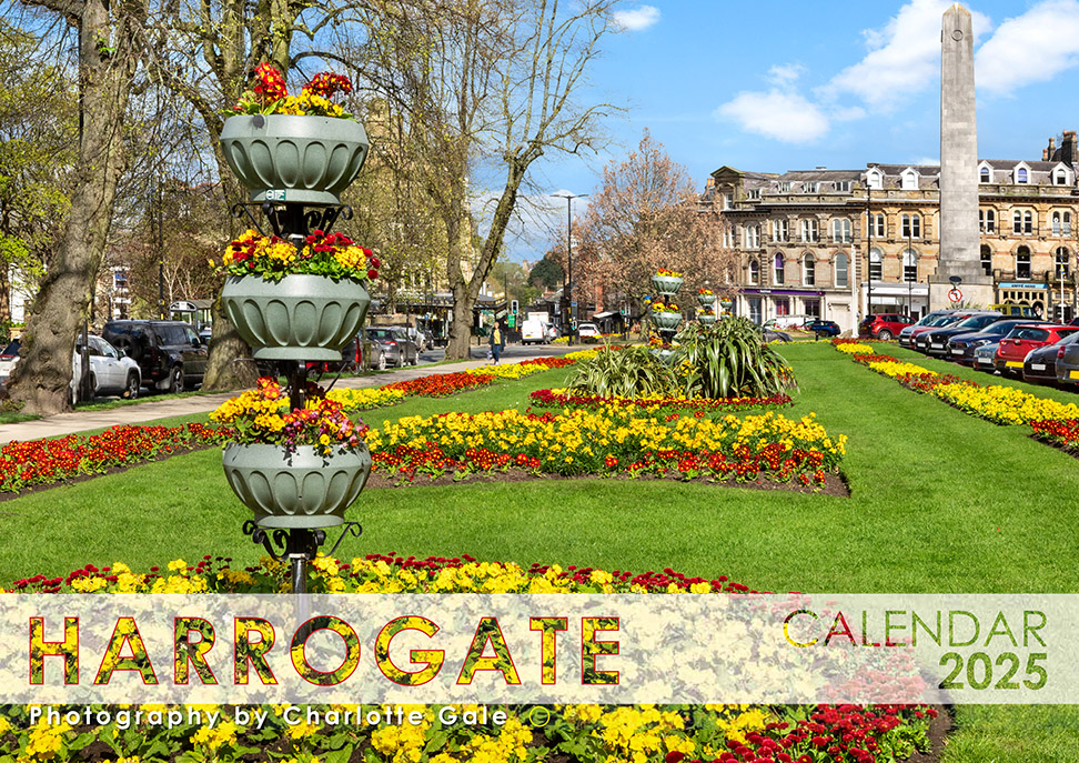 A 2025 Harrogate wall calendar by Charlotte Gale Photography featuring photos from around the town